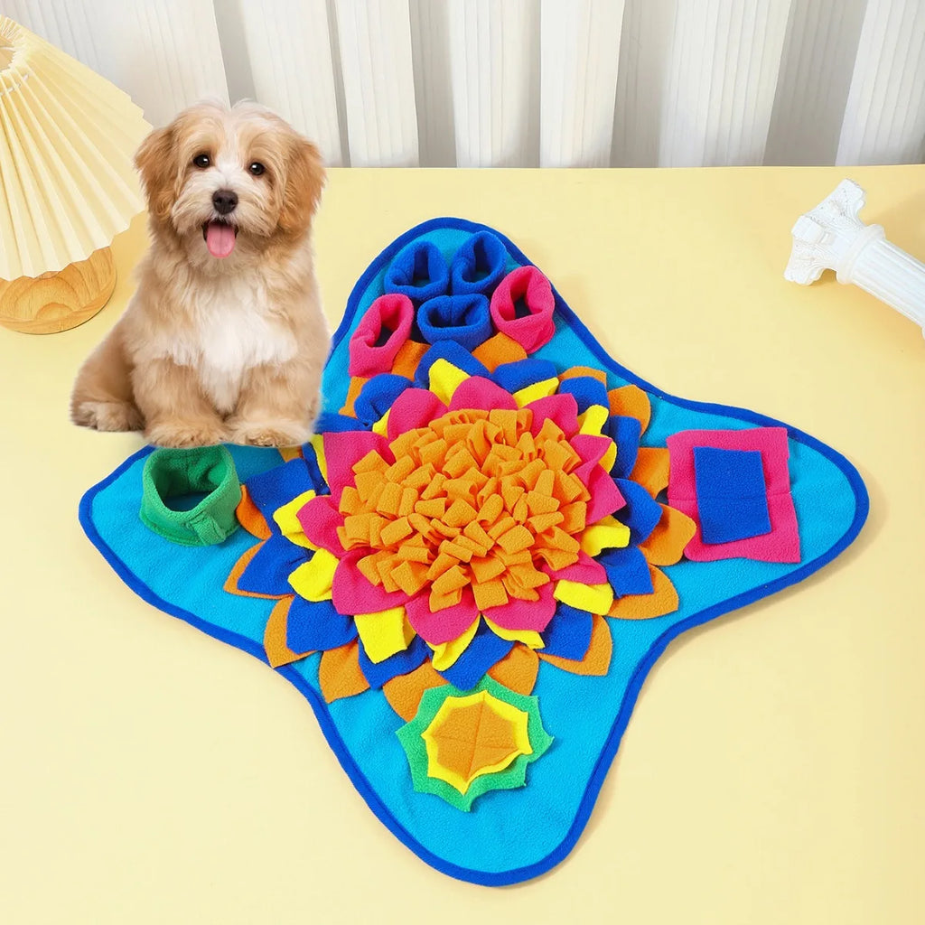 Pawsettle snuffle mat top view with hidden treats