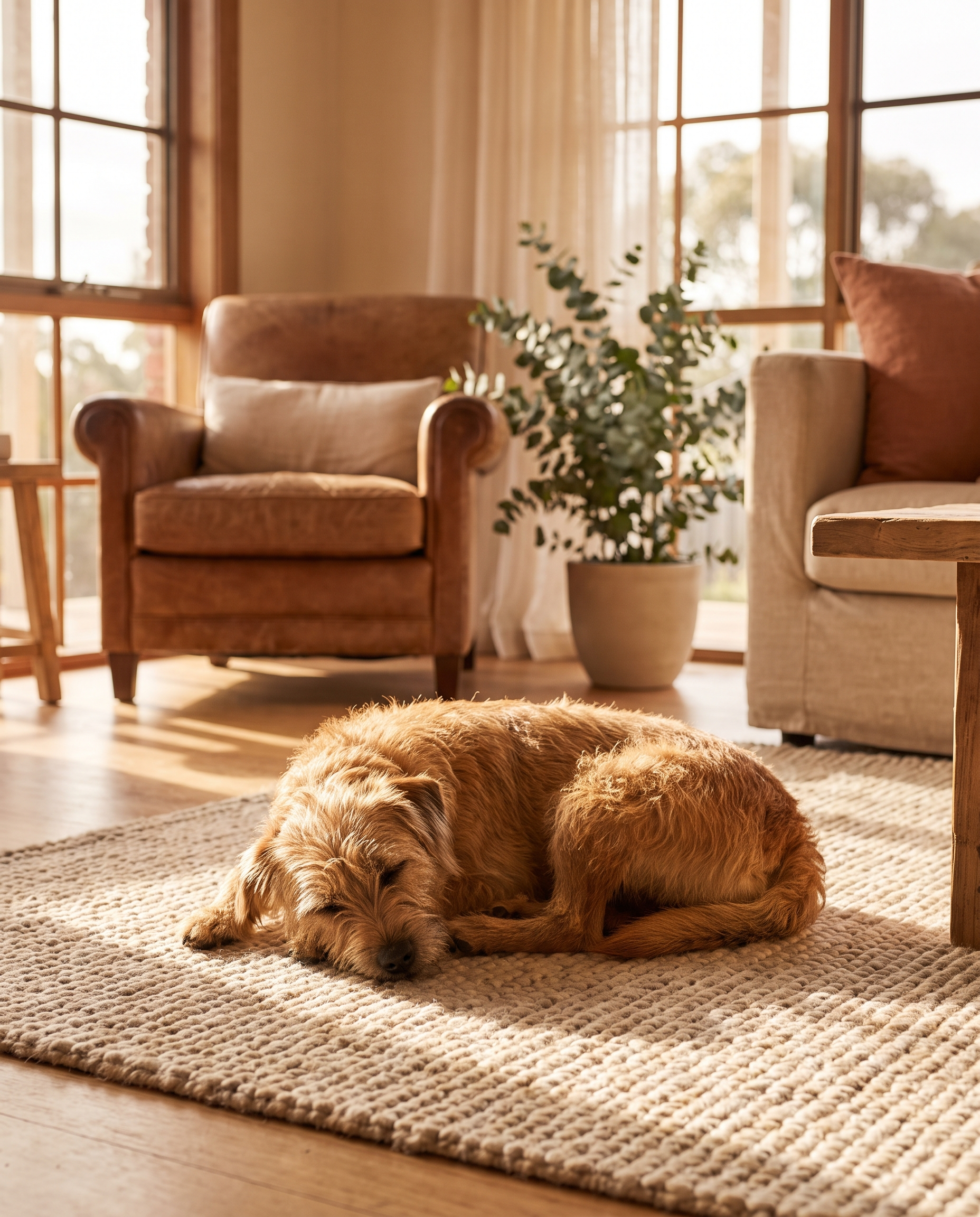 A dog sleeping peacefully and calm at home